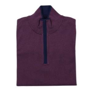 NEW HAGEN men's cotton-cashmere quarter zip in marled plum